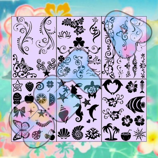 Glitter Tattoo Starter Kit | 6 Sheets + 9 Glitter Colours