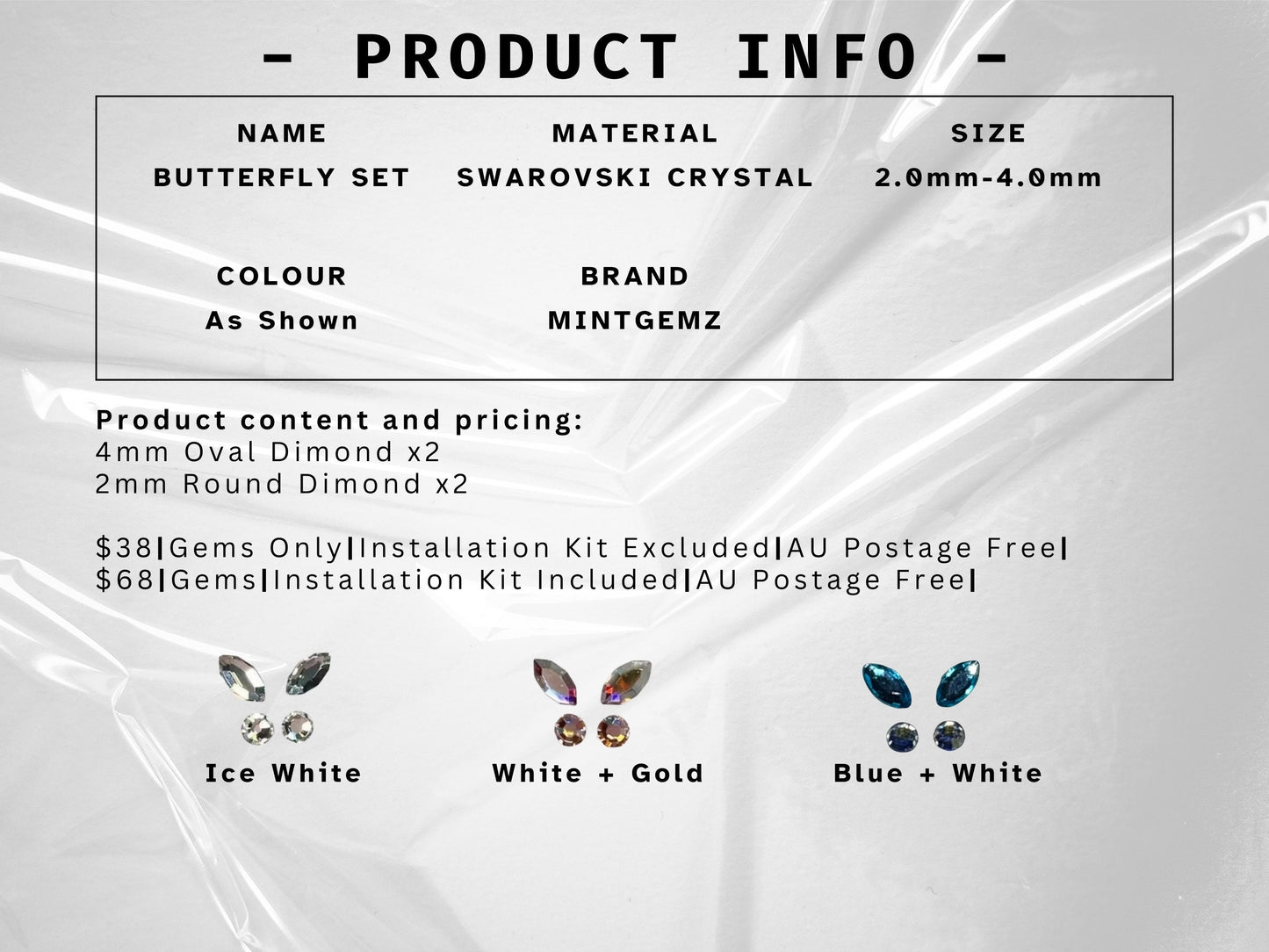 Schmetterling Swarovski Zahn-Schmuckstein-Set | DIY-Kit