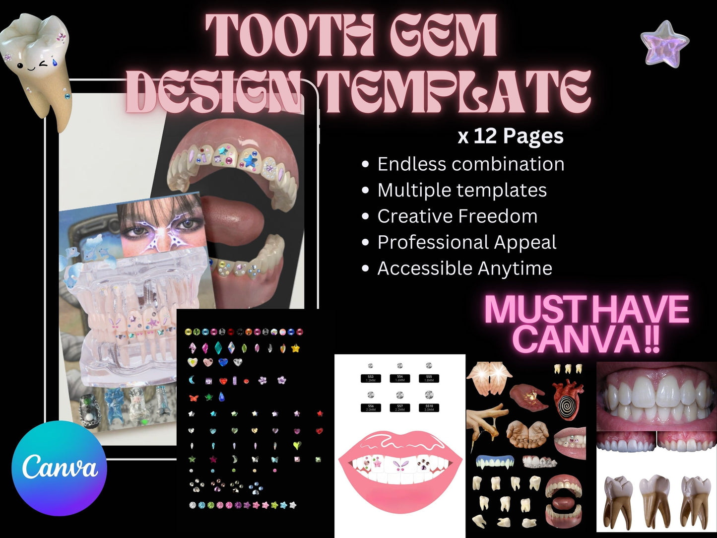 Vorlage für Zahn-Schmuck-Design | Bearbeitbares Canva (Digitaler Download)