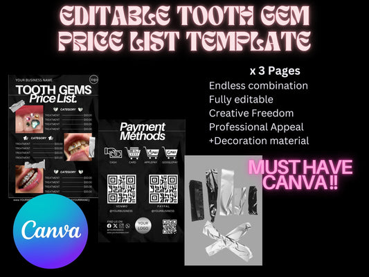 Tooth Gem Price List Template | Editable Canva (Digital Download)