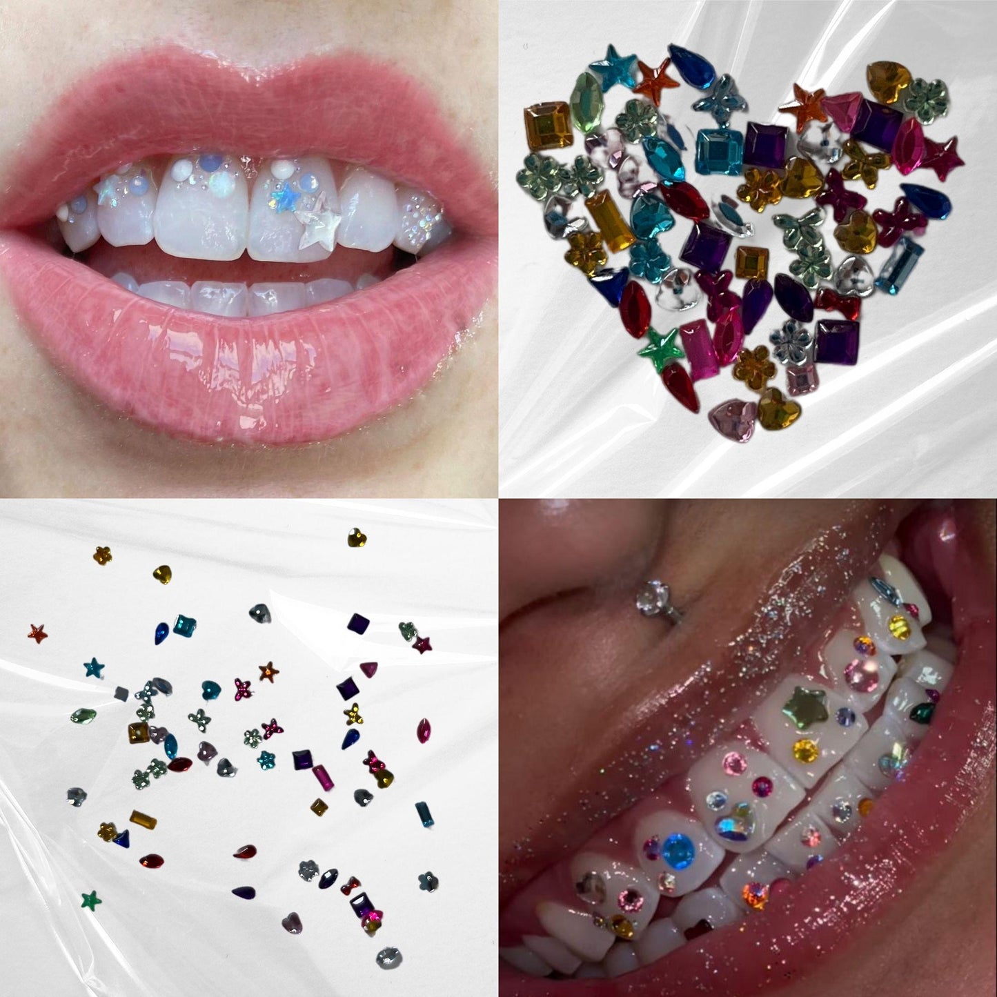 Zahn-Glitzersteinchen-Set Konfetti-Stil | 50 Acryl-Steinchen & Werkzeuge