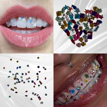 Zahn-Glitzersteinchen-Set Konfetti-Stil | 50 Acryl-Steinchen & Werkzeuge